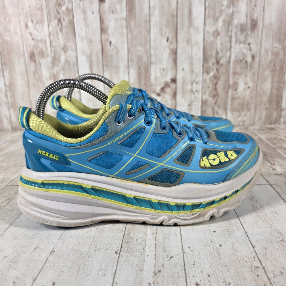 Hoka One One Stinson 3 Womens Running Shoes Blue Lime Green 1009673 DBBA Size 7